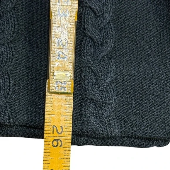 Ming Wang Sweater Vest Women L Black Faux Fur Trim Cable Knit Quiet Luxury Chic - Picture 13 of 15